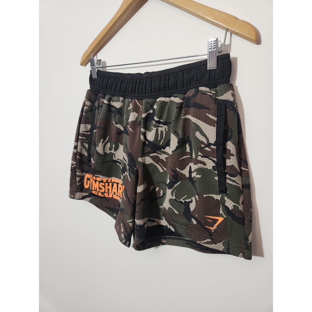 Gymshark Mens Lifting Club Printed Mesh 5" Shorts Camo Green Orange Size S - Picture 8 of 12